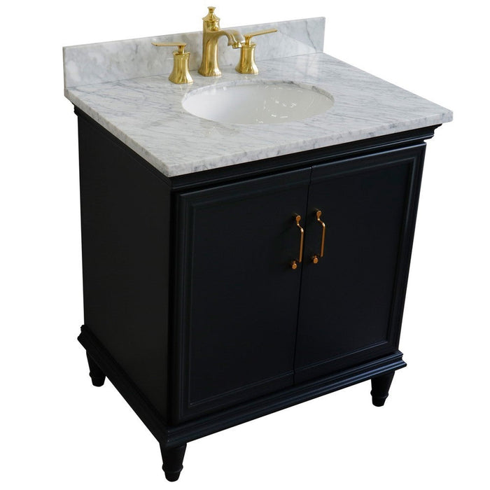 Bellaterra Home Forli 31" 2-Door 1-Drawer Dark Gray Freestanding Vanity Set With Ceramic Undermount Oval Sink And White Carrara Marble Top - Luxe Vanity & Tub