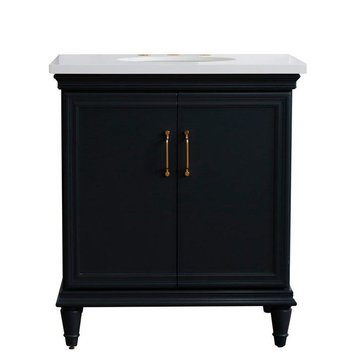 Bellaterra Home Forli 31" 2-Door 1-Drawer Dark Gray Freestanding Vanity Set With Ceramic Undermount Oval Sink And White Quartz Top - Luxe Vanity & Tub