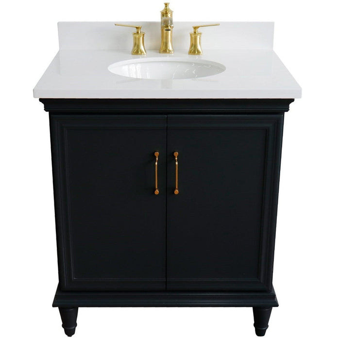 Bellaterra Home Forli 31" 2-Door 1-Drawer Dark Gray Freestanding Vanity Set With Ceramic Undermount Oval Sink And White Quartz Top - Luxe Vanity & Tub