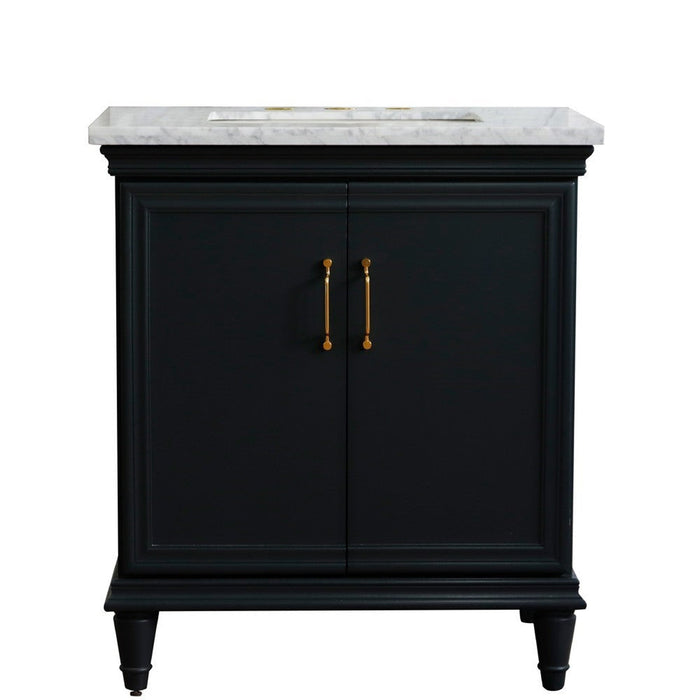 Bellaterra Home Forli 31" 2-Door 1-Drawer Dark Gray Freestanding Vanity Set With Ceramic Undermount Rectangular Sink And White Carrara Marble Top - Luxe Vanity & Tub