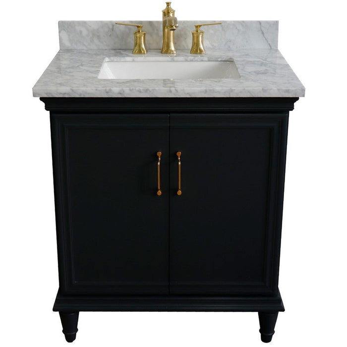 Bellaterra Home Forli 31" 2-Door 1-Drawer Dark Gray Freestanding Vanity Set With Ceramic Undermount Rectangular Sink And White Carrara Marble Top - Luxe Vanity & Tub