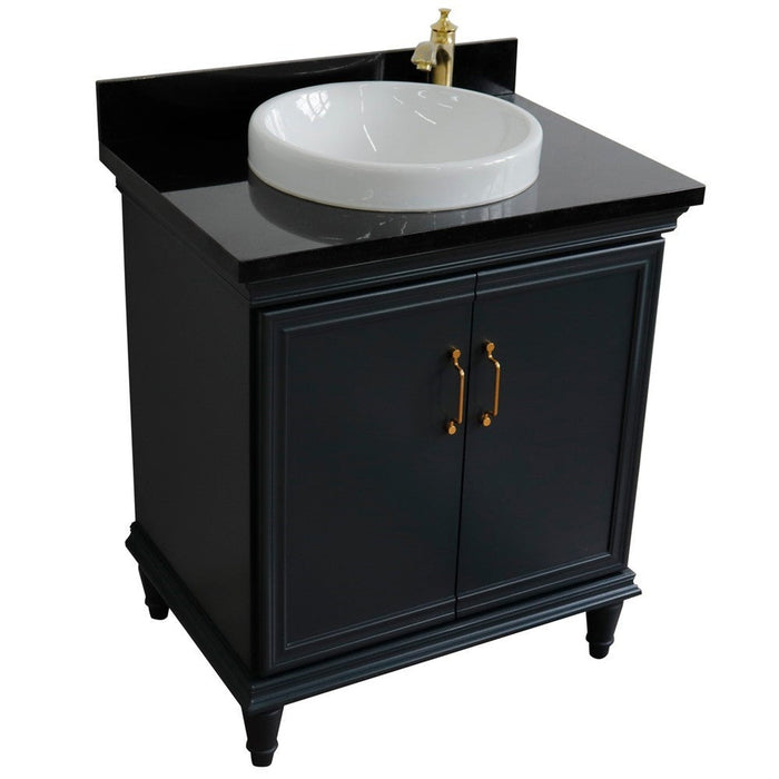 Bellaterra Home Forli 31" 2-Door 1-Drawer Dark Gray Freestanding Vanity Set With Ceramic Vessel Sink And Black Galaxy Granite Top - Luxe Vanity & Tub