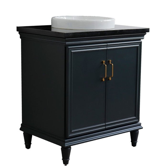 Bellaterra Home Forli 31" 2-Door 1-Drawer Dark Gray Freestanding Vanity Set With Ceramic Vessel Sink And Black Galaxy Granite Top - Luxe Vanity & Tub