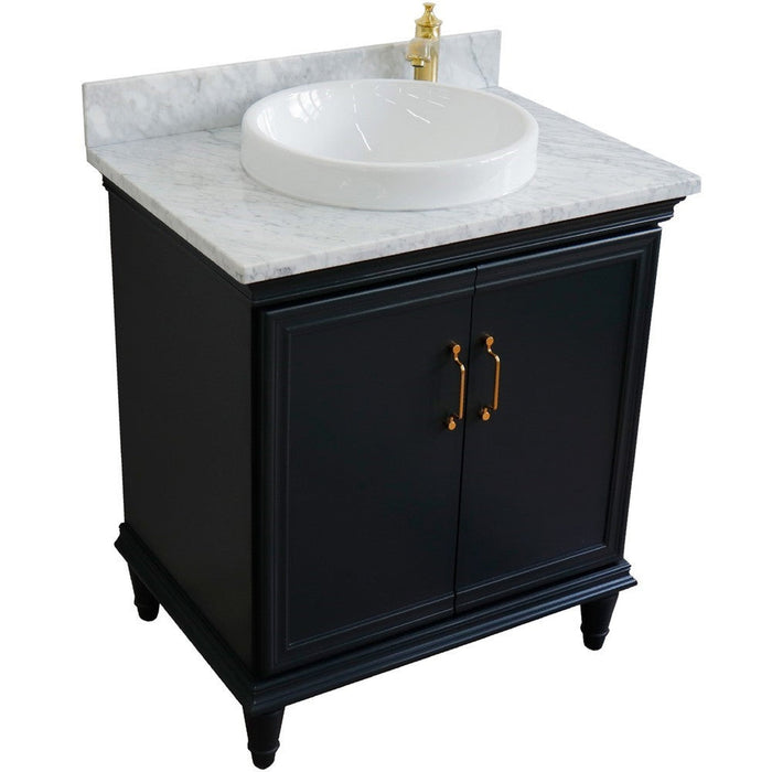 Bellaterra Home Forli 31" 2-Door 1-Drawer Dark Gray Freestanding Vanity Set With Ceramic Vessel Sink And White Carrara Marble Top - Luxe Vanity & Tub