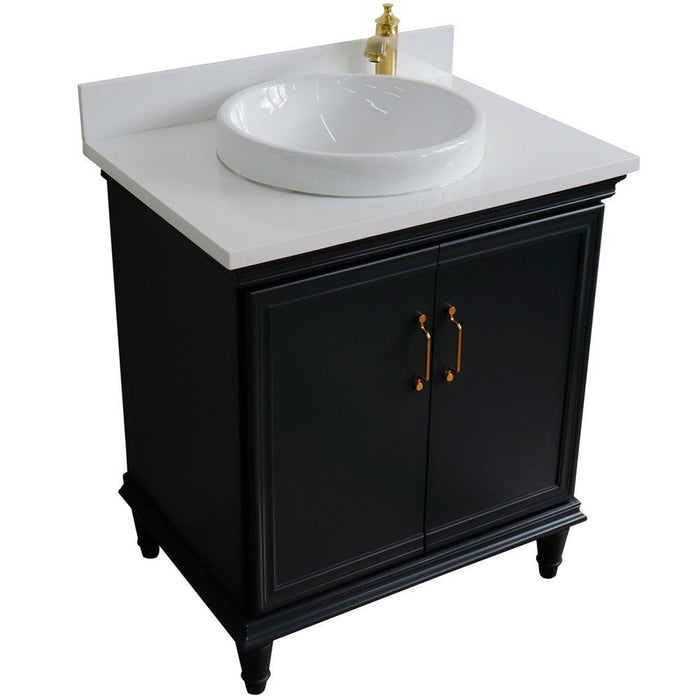 Bellaterra Home Forli 31" 2-Door 1-Drawer Dark Gray Freestanding Vanity Set With Ceramic Vessel Sink And White Quartz Top - Luxe Vanity & Tub