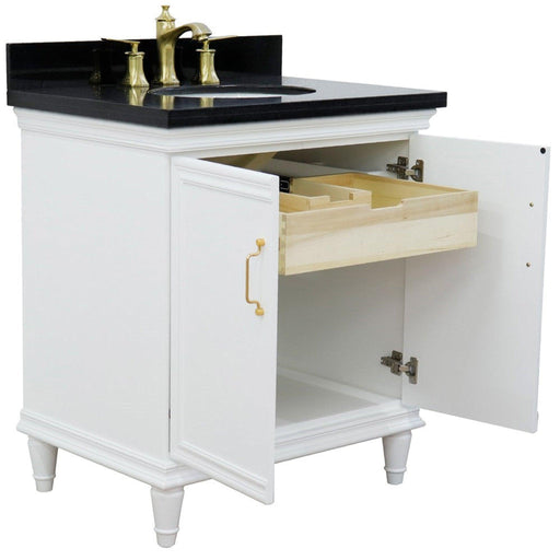 Bellaterra Home Forli 31" 2-Door 1-Drawer White Freestanding Vanity Set With Ceramic Undermount Oval Sink And Black Galaxy Granite Top - Luxe Vanity & Tub