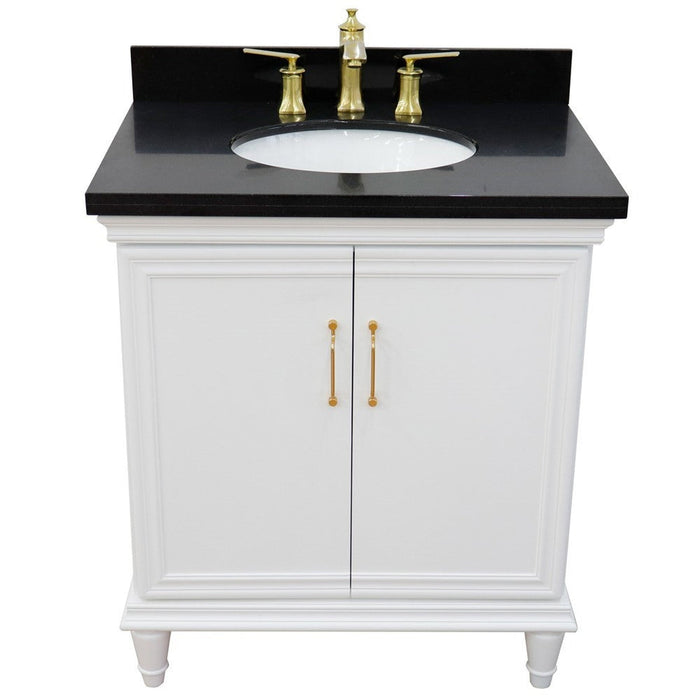 Bellaterra Home Forli 31" 2-Door 1-Drawer White Freestanding Vanity Set With Ceramic Undermount Oval Sink And Black Galaxy Granite Top - Luxe Vanity & Tub