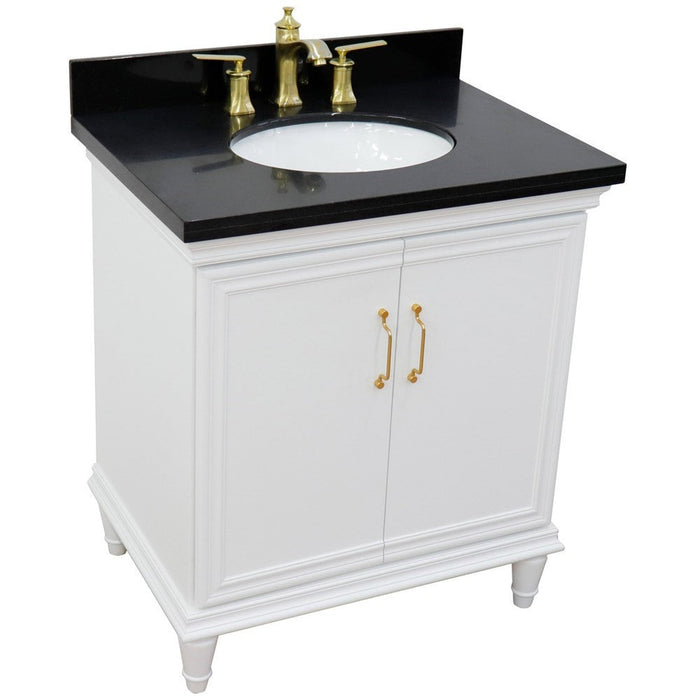 Bellaterra Home Forli 31" 2-Door 1-Drawer White Freestanding Vanity Set With Ceramic Undermount Oval Sink And Black Galaxy Granite Top - Luxe Vanity & Tub