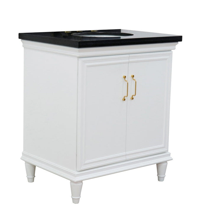 Bellaterra Home Forli 31" 2-Door 1-Drawer White Freestanding Vanity Set With Ceramic Undermount Oval Sink And Black Galaxy Granite Top - Luxe Vanity & Tub