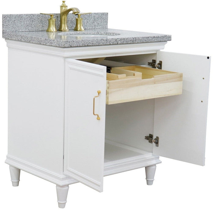 Bellaterra Home Forli 31" 2-Door 1-Drawer White Freestanding Vanity Set With Ceramic Undermount Oval Sink And Gray Granite Top - Luxe Vanity & Tub