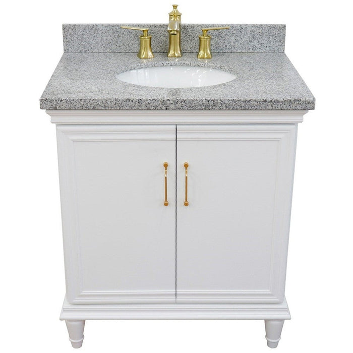 Bellaterra Home Forli 31" 2-Door 1-Drawer White Freestanding Vanity Set With Ceramic Undermount Oval Sink And Gray Granite Top - Luxe Vanity & Tub