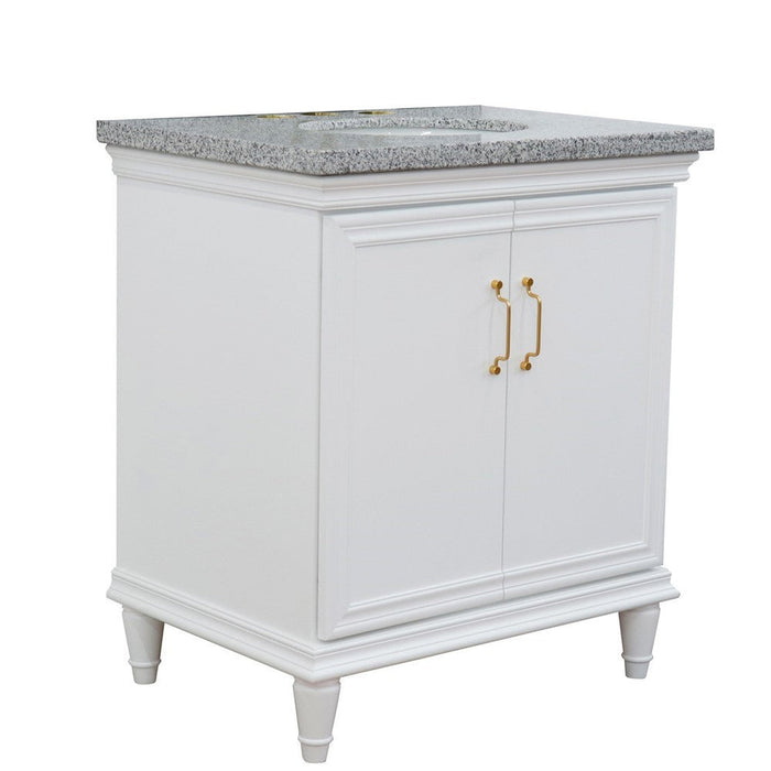 Bellaterra Home Forli 31" 2-Door 1-Drawer White Freestanding Vanity Set With Ceramic Undermount Oval Sink And Gray Granite Top - Luxe Vanity & Tub