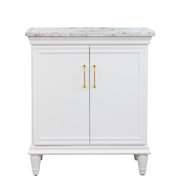 Bellaterra Home Forli 31" 2-Door 1-Drawer White Freestanding Vanity Set With Ceramic Undermount Oval Sink And White Carrara Marble Top - Luxe Vanity & Tub