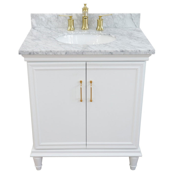 Bellaterra Home Forli 31" 2-Door 1-Drawer White Freestanding Vanity Set With Ceramic Undermount Oval Sink And White Carrara Marble Top - Luxe Vanity & Tub