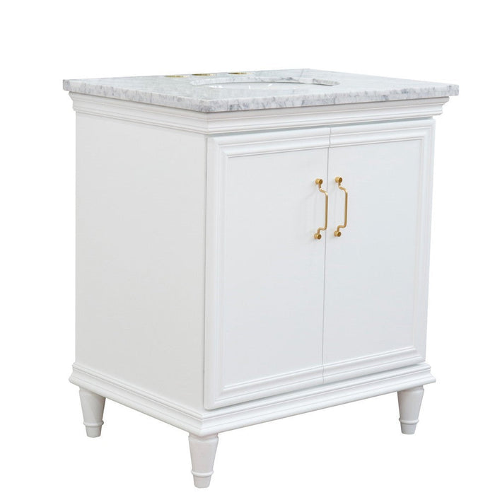 Bellaterra Home Forli 31" 2-Door 1-Drawer White Freestanding Vanity Set With Ceramic Undermount Oval Sink And White Carrara Marble Top - Luxe Vanity & Tub