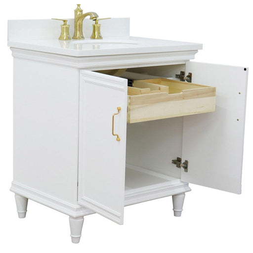 Bellaterra Home Forli 31" 2-Door 1-Drawer White Freestanding Vanity Set With Ceramic Undermount Oval Sink And White Quartz Top - Luxe Vanity & Tub