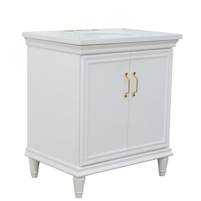 Bellaterra Home Forli 31" 2-Door 1-Drawer White Freestanding Vanity Set With Ceramic Undermount Oval Sink And White Quartz Top - Luxe Vanity & Tub