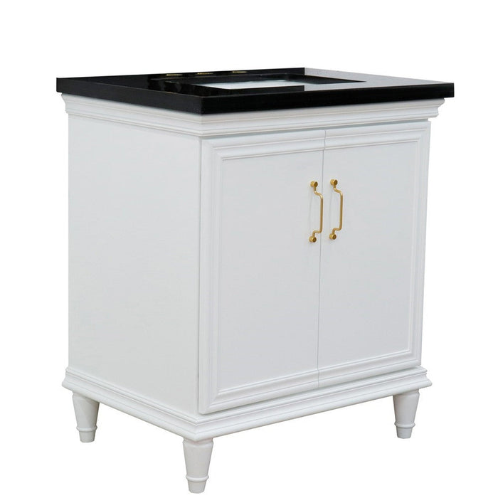 Bellaterra Home Forli 31" 2-Door 1-Drawer White Freestanding Vanity Set With Ceramic Undermount Rectangular Sink And Black Galaxy Granite Top - Luxe Vanity & Tub