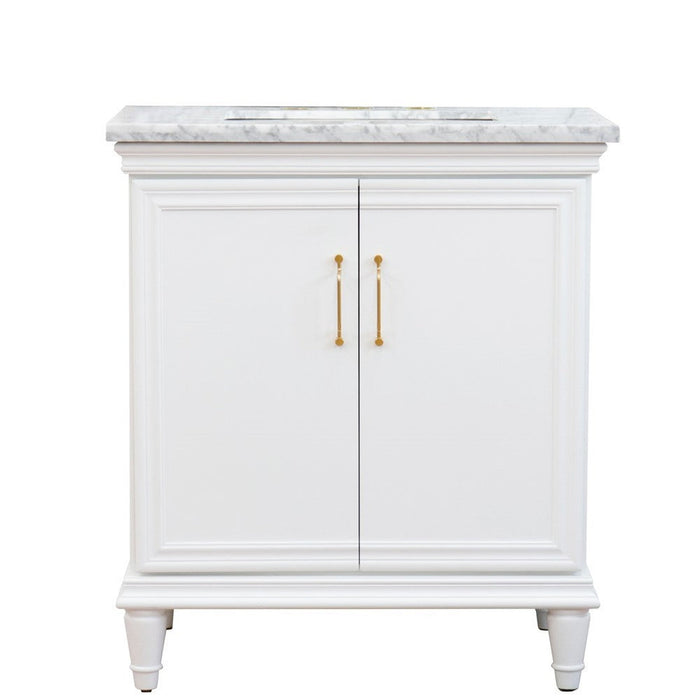 Bellaterra Home Forli 31" 2-Door 1-Drawer White Freestanding Vanity Set With Ceramic Undermount Rectangular Sink And White Carrara Marble Top - Luxe Vanity & Tub