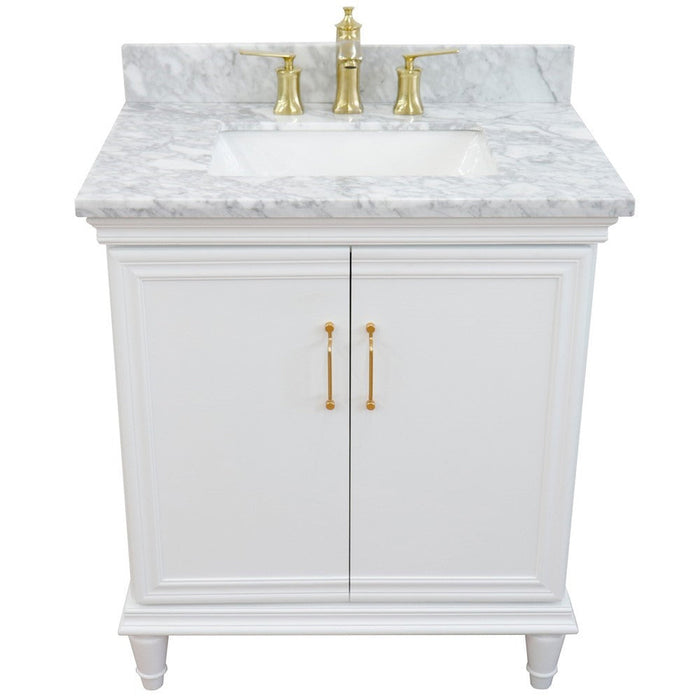 Bellaterra Home Forli 31" 2-Door 1-Drawer White Freestanding Vanity Set With Ceramic Undermount Rectangular Sink And White Carrara Marble Top - Luxe Vanity & Tub