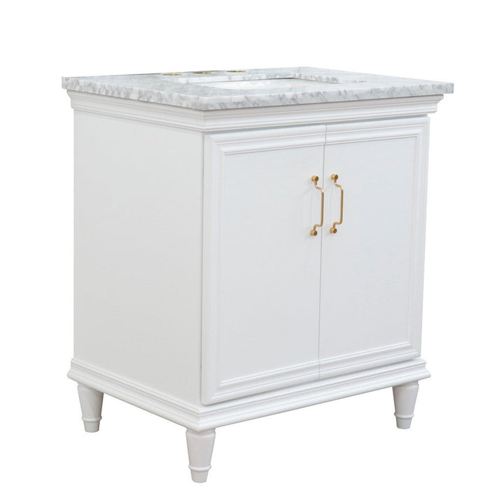 Bellaterra Home Forli 31" 2-Door 1-Drawer White Freestanding Vanity Set With Ceramic Undermount Rectangular Sink And White Carrara Marble Top - Luxe Vanity & Tub