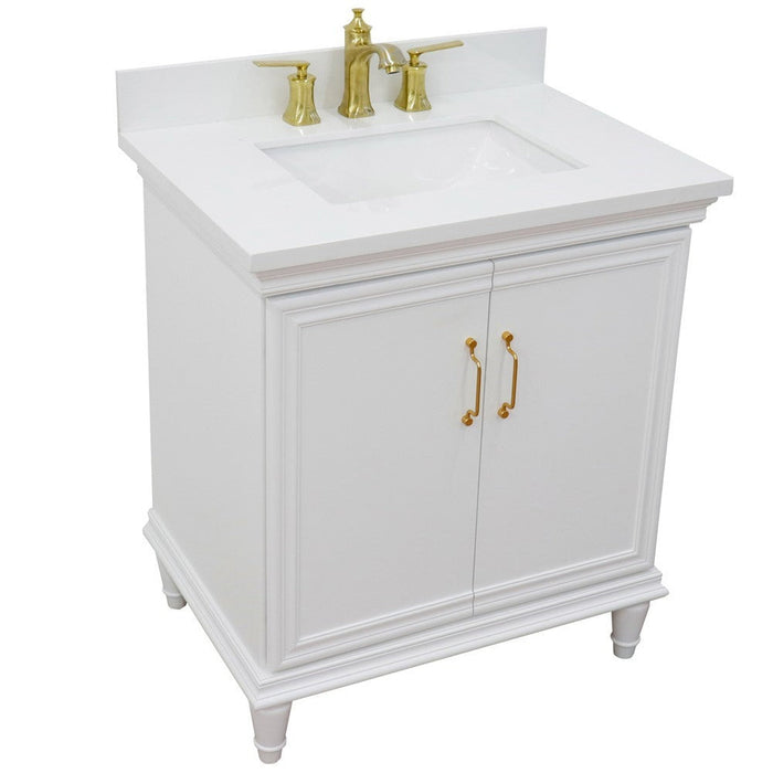 Bellaterra Home Forli 31" 2-Door 1-Drawer White Freestanding Vanity Set With Ceramic Undermount Rectangular Sink And White Quartz Top - Luxe Vanity & Tub