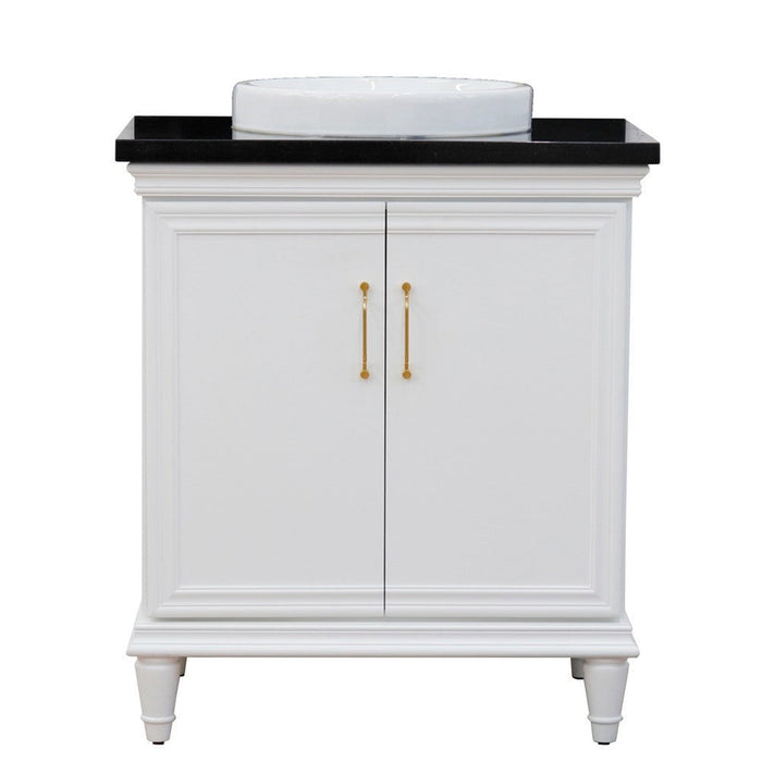 Bellaterra Home Forli 31" 2-Door 1-Drawer White Freestanding Vanity Set With Ceramic Vessel Sink And Black Galaxy Granite Top - Luxe Vanity & Tub