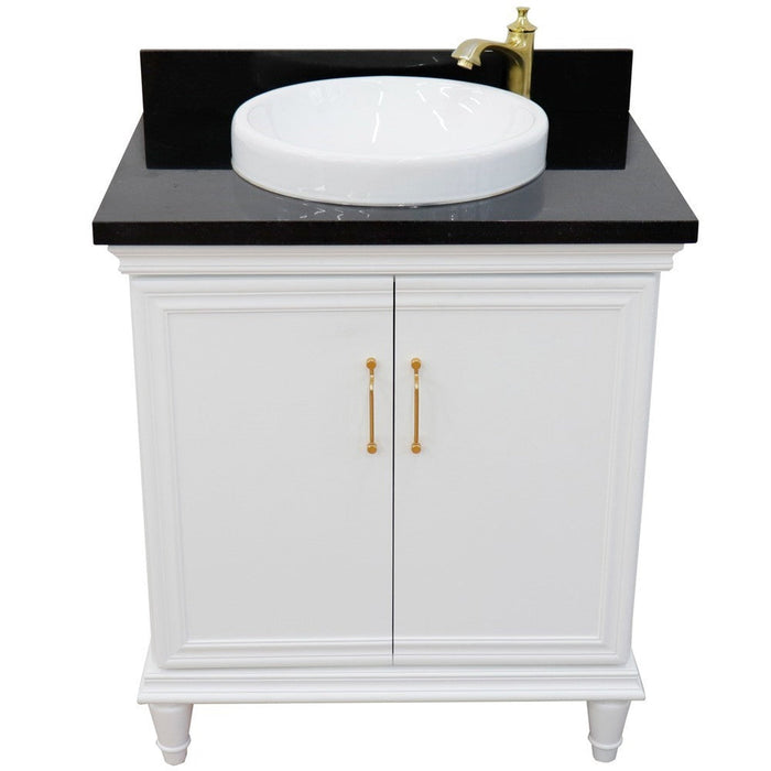 Bellaterra Home Forli 31" 2-Door 1-Drawer White Freestanding Vanity Set With Ceramic Vessel Sink And Black Galaxy Granite Top - Luxe Vanity & Tub