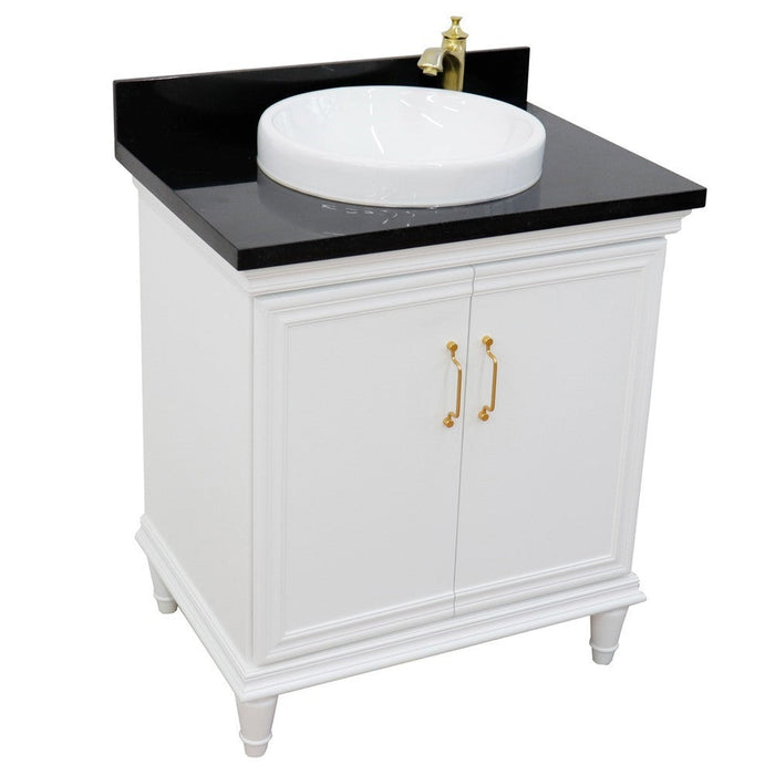 Bellaterra Home Forli 31" 2-Door 1-Drawer White Freestanding Vanity Set With Ceramic Vessel Sink And Black Galaxy Granite Top - Luxe Vanity & Tub