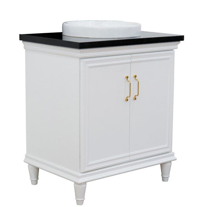 Bellaterra Home Forli 31" 2-Door 1-Drawer White Freestanding Vanity Set With Ceramic Vessel Sink And Black Galaxy Granite Top - Luxe Vanity & Tub