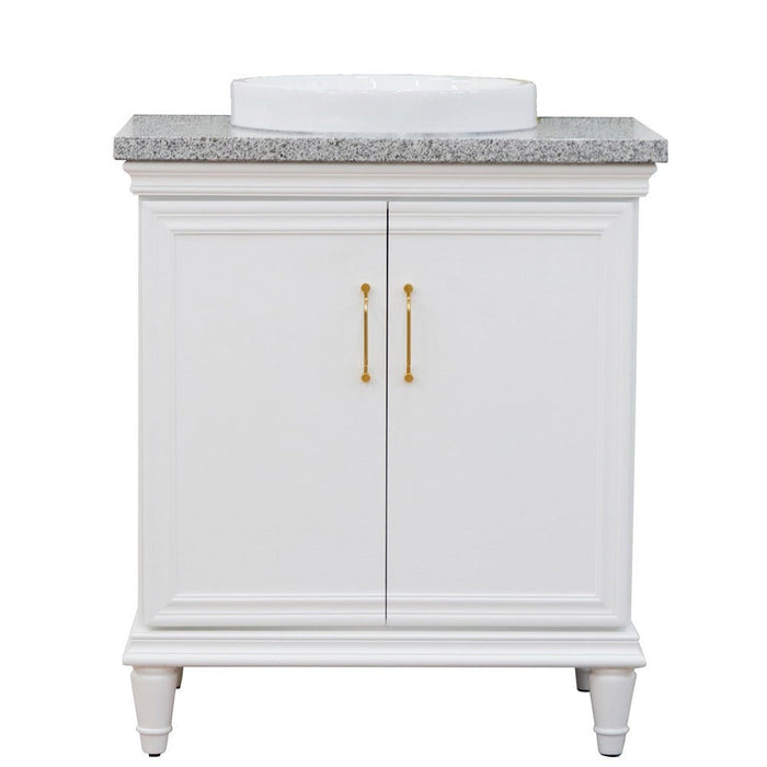 Bellaterra Home Forli 31" 2-Door 1-Drawer White Freestanding Vanity Set With Ceramic Vessel Sink And Gray Granite Top - Luxe Vanity & Tub