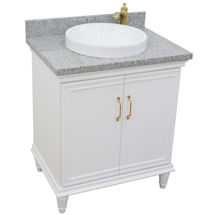 Bellaterra Home Forli 31" 2-Door 1-Drawer White Freestanding Vanity Set With Ceramic Vessel Sink And Gray Granite Top - Luxe Vanity & Tub