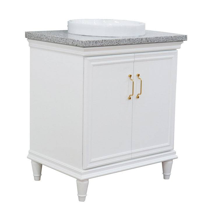 Bellaterra Home Forli 31" 2-Door 1-Drawer White Freestanding Vanity Set With Ceramic Vessel Sink And Gray Granite Top - Luxe Vanity & Tub