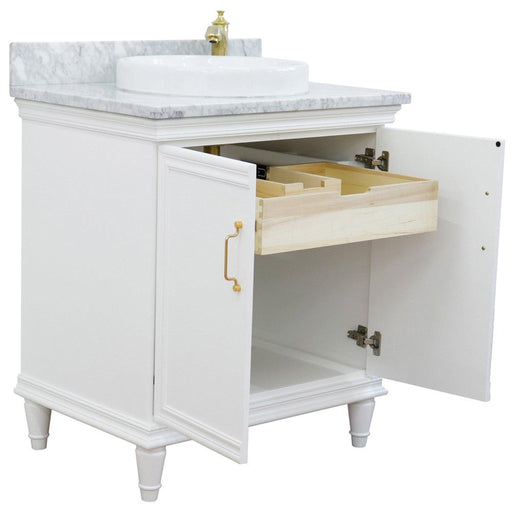 Bellaterra Home Forli 31" 2-Door 1-Drawer White Freestanding Vanity Set With Ceramic Vessel Sink And White Carrara Marble Top - Luxe Vanity & Tub