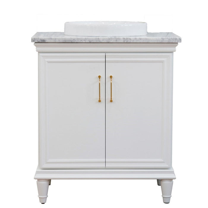 Bellaterra Home Forli 31" 2-Door 1-Drawer White Freestanding Vanity Set With Ceramic Vessel Sink And White Carrara Marble Top - Luxe Vanity & Tub