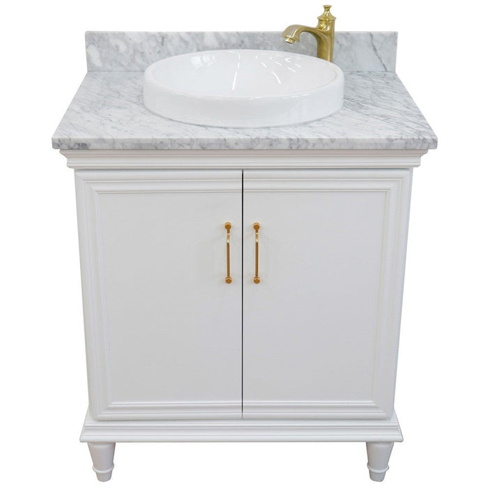 Bellaterra Home Forli 31" 2-Door 1-Drawer White Freestanding Vanity Set With Ceramic Vessel Sink And White Carrara Marble Top - Luxe Vanity & Tub