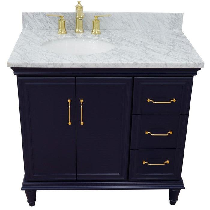 Bellaterra Home Forli 37" 2-Door 3-Drawer Blue Freestanding Vanity Set - Luxe Vanity & Tub