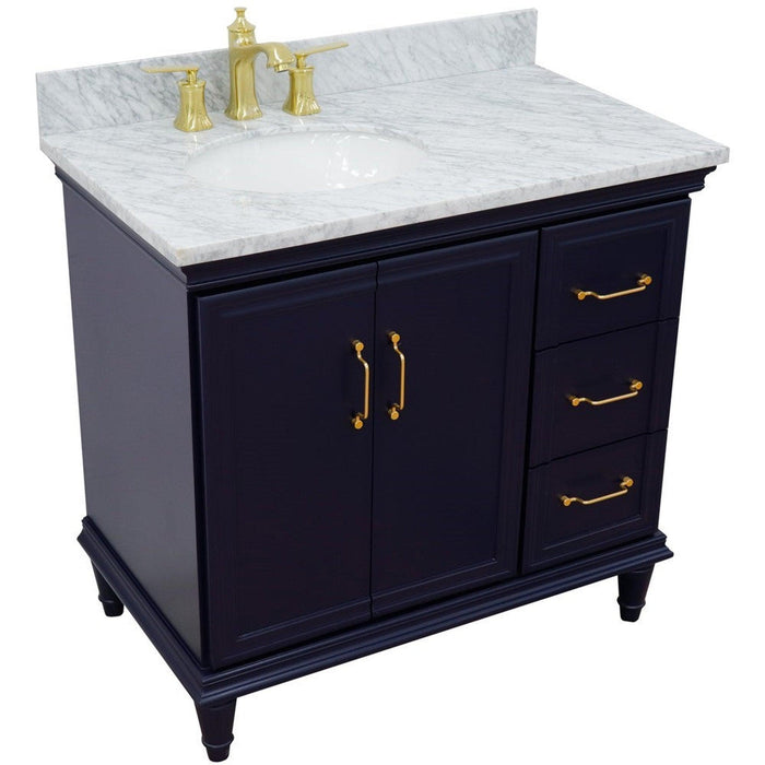 Bellaterra Home Forli 37" 2-Door 3-Drawer Blue Freestanding Vanity Set - Luxe Vanity & Tub