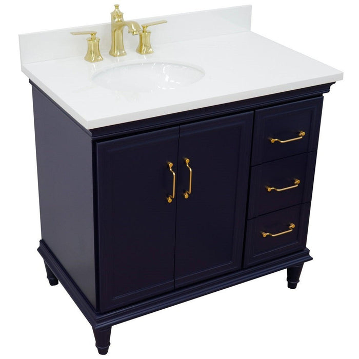 Bellaterra Home Forli 37" 2-Door 3-Drawer Blue Freestanding Vanity Set - Luxe Vanity & Tub