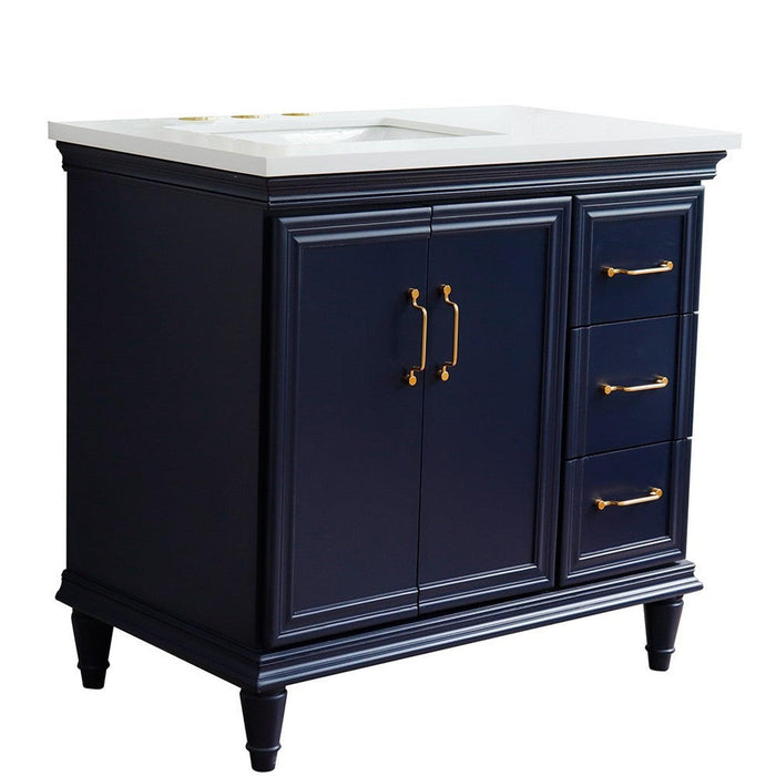 Bellaterra Home Forli 37" 2-Door 3-Drawer Blue Freestanding Vanity Set - Luxe Vanity & Tub