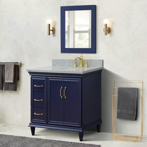 Bellaterra Home Forli 37" 2-Door 3-Drawer Blue Freestanding Vanity Set With Ceramic Right Offset Undermount Oval Sink and Gray Granite Top, and Right Door Cabinet