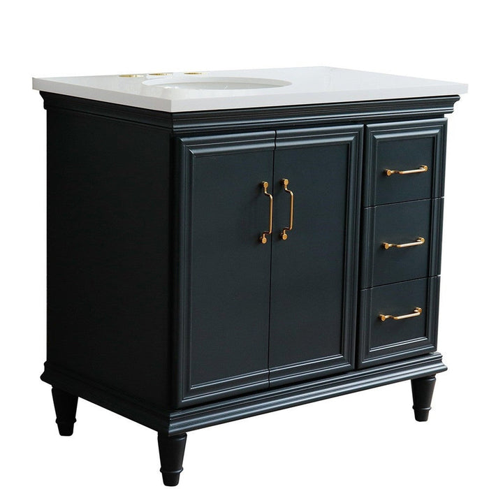 Bellaterra Home Forli 37" 2-Door 3-Drawer Dark Gray Freestanding Vanity Set - Luxe Vanity & Tub