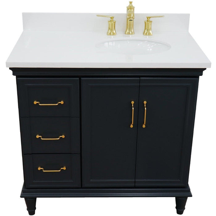 Bellaterra Home Forli 37" 2-Door 3-Drawer Dark Gray Freestanding Vanity Set - Luxe Vanity & Tub