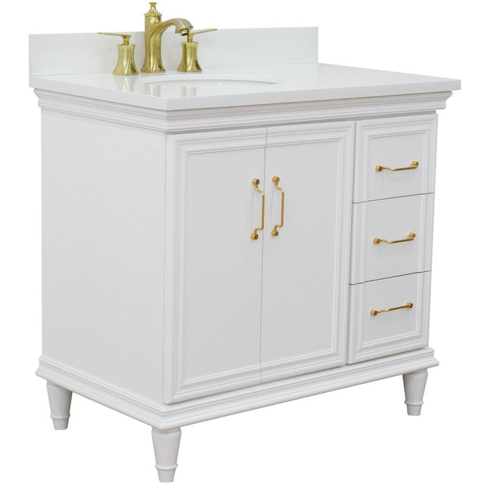 Bellaterra Home Forli 37" 2-Door 3-Drawer White Freestanding Vanity Set - Luxe Vanity & Tub