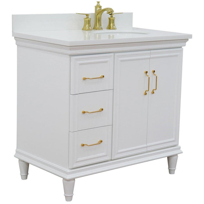 Bellaterra Home Forli 37" 2-Door 3-Drawer White Freestanding Vanity Set - Luxe Vanity & Tub