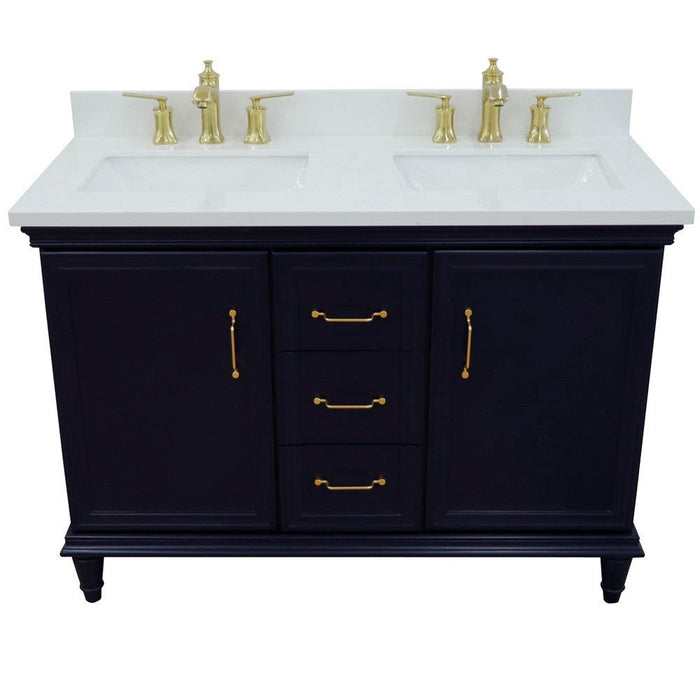 Bellaterra Home Forli 49" 2-Door 3-Drawer Blue Freestanding Vanity Set With Ceramic Double Undermount Rectangular Sink and White Quartz Top - Luxe Vanity & Tub