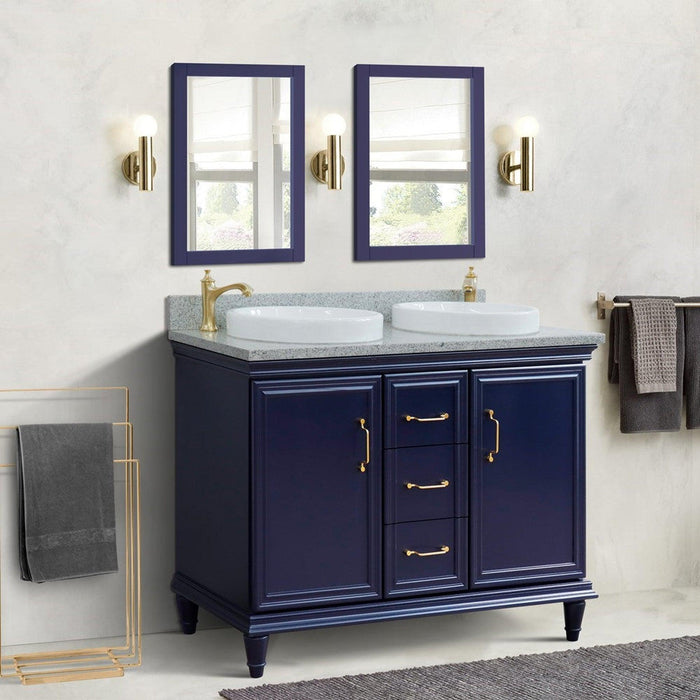 Bellaterra Home Forli 49" 2-Door 3-Drawer Blue Freestanding Vanity Set With Ceramic Double Vessel Sink and Gray Granite Top