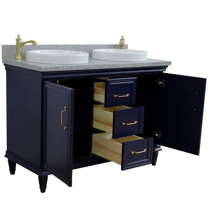 Bellaterra Home Forli 49" 2-Door 3-Drawer Blue Freestanding Vanity Set With Ceramic Double Vessel Sink and Gray Granite Top - Luxe Vanity & Tub