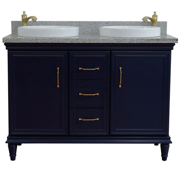 Bellaterra Home Forli 49" 2-Door 3-Drawer Blue Freestanding Vanity Set With Ceramic Double Vessel Sink and Gray Granite Top - Luxe Vanity & Tub