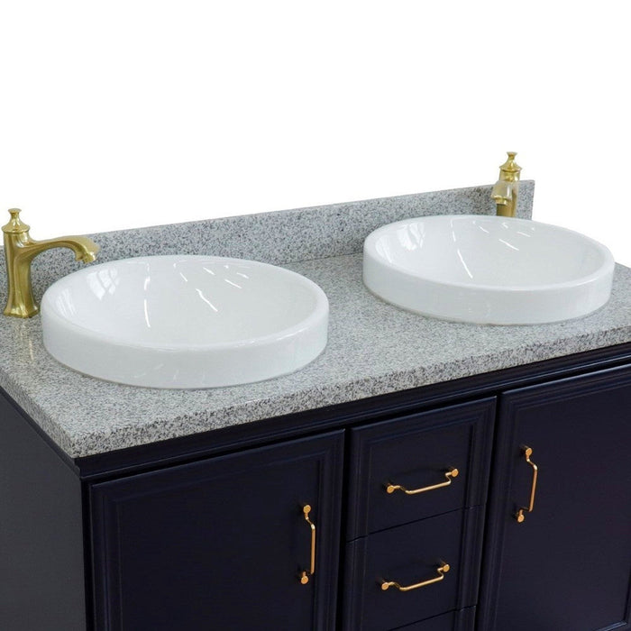 Bellaterra Home Forli 49" 2-Door 3-Drawer Blue Freestanding Vanity Set With Ceramic Double Vessel Sink and Gray Granite Top - Luxe Vanity & Tub